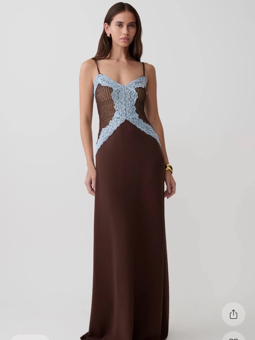 MESHKI- Bray Knit & Lace Maxi Dress- Chocolate/Blue